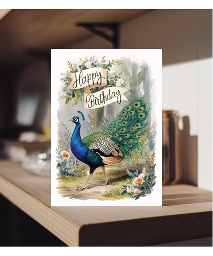 Happy Birthday cute peacock watercolour