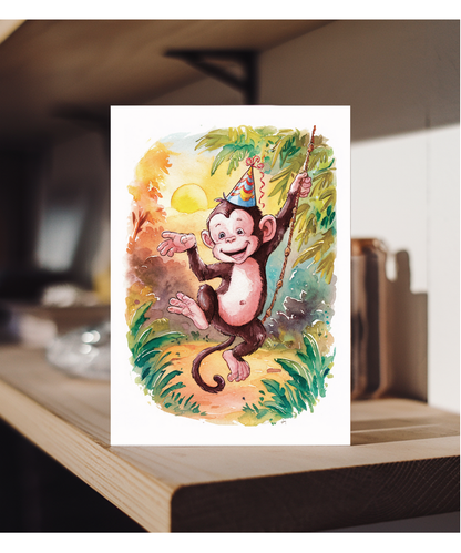 Birthday hat cute monkey watercolour