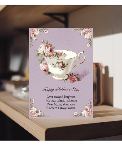 Mothers Day Card Happy Mum Love Tea Traditional poem