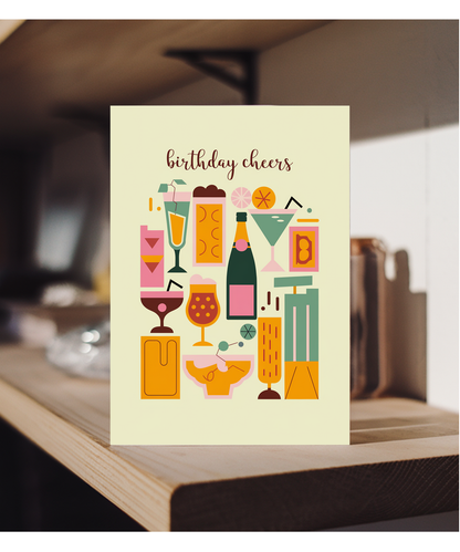 Birthday Cheers Card Gin tonic champagne drinks