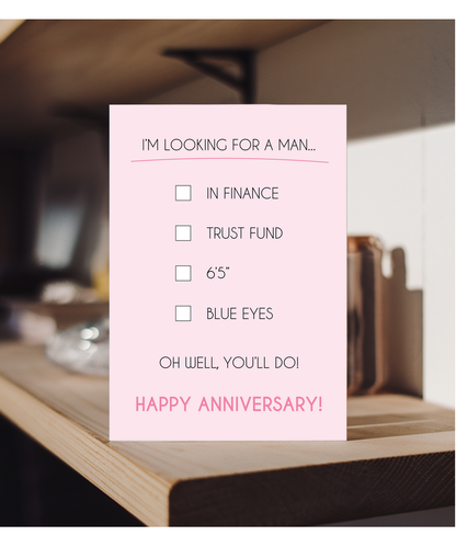 Anniversary i'm looking for a man in finance