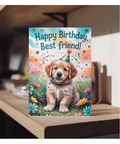 Happy Birthday card Best friend adorable Golden Retriever puppy