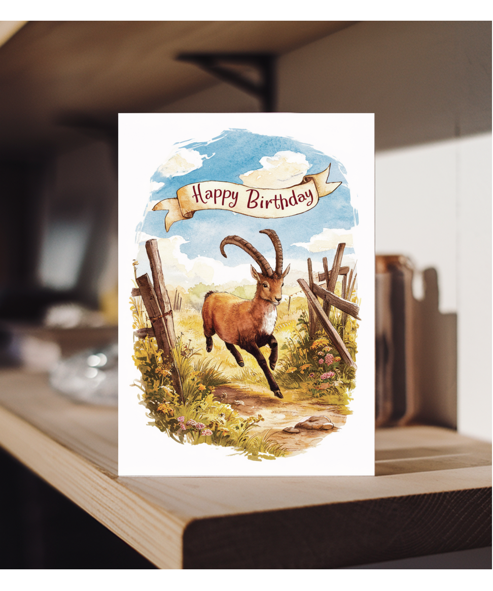 Happy Birthday cute ibex watercolour