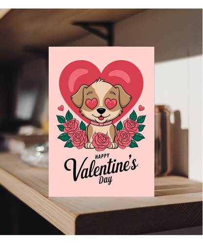 Happy Valentine's Day - Puppy with Heart-Shaped Eyes