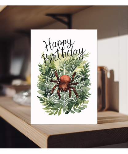 Happy Birthday cute spider web watercolour