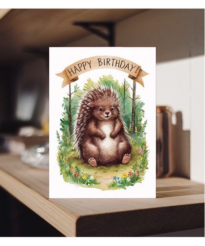 Happy Birthday cute porcupine watercolour