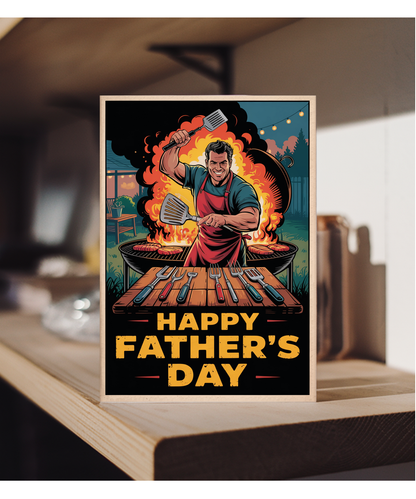 Funny Fathers Day Card Big Muscly Charming Dad at the BBQ