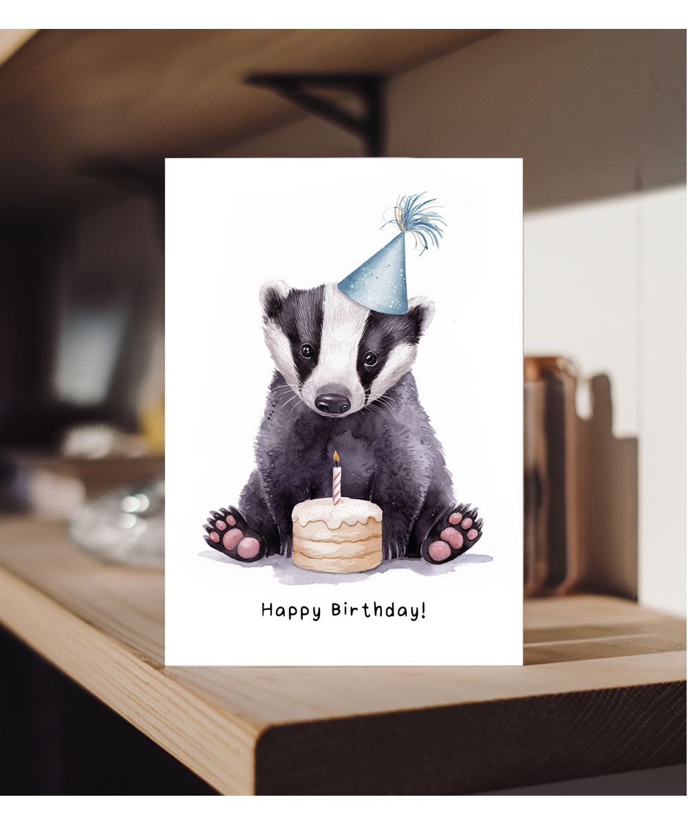 Baby Badger Birthday Card Adorable Animal Watercolour Illustration