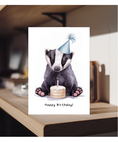Baby Badger Birthday Card Adorable Animal Watercolour Illustration
