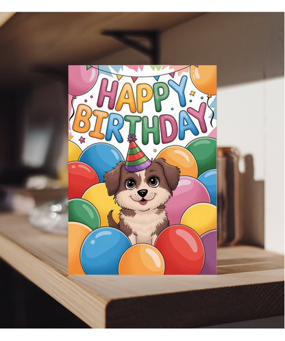Happy Birthday - Puppy with Balloons