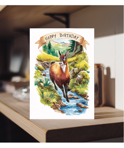 Happy Birthday cute chamois watercolour