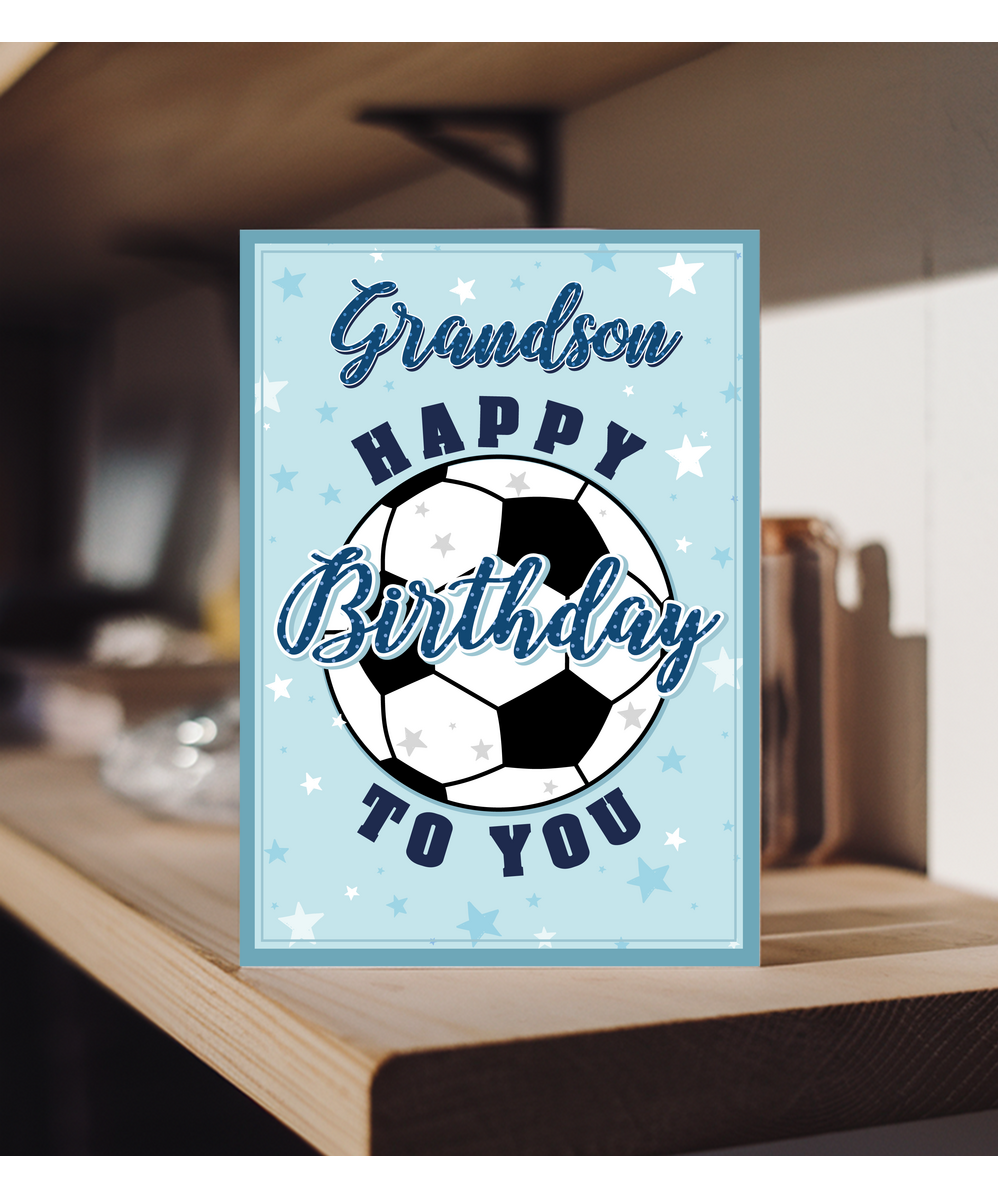 Happy Birthday Card for Grandson with Big Football and Stars