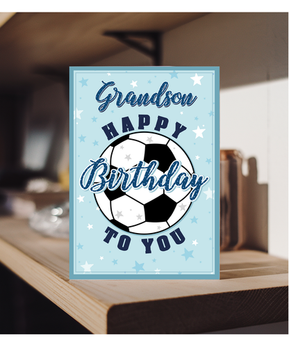 Happy Birthday Card for Grandson with Big Football and Stars