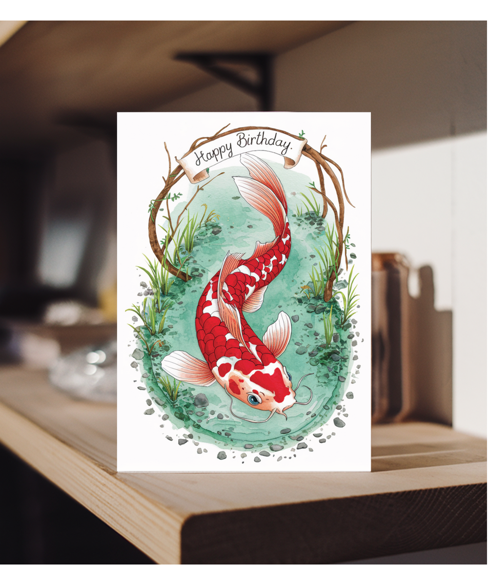 Happy Birthday cute koi watercolour