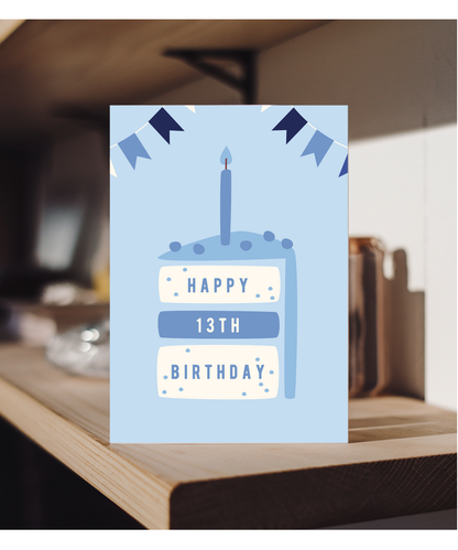 minimalistic male blue Happy 13th Birthday