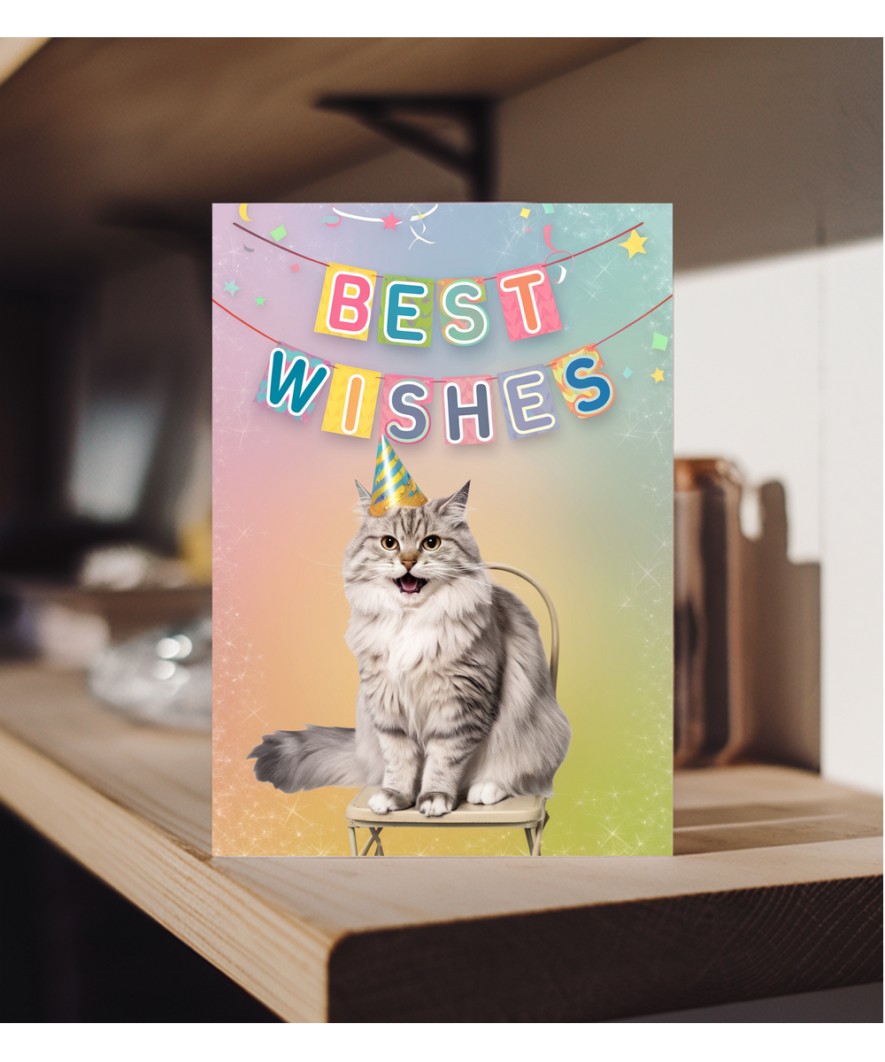 Best Wishes - Cat with a Party Hat