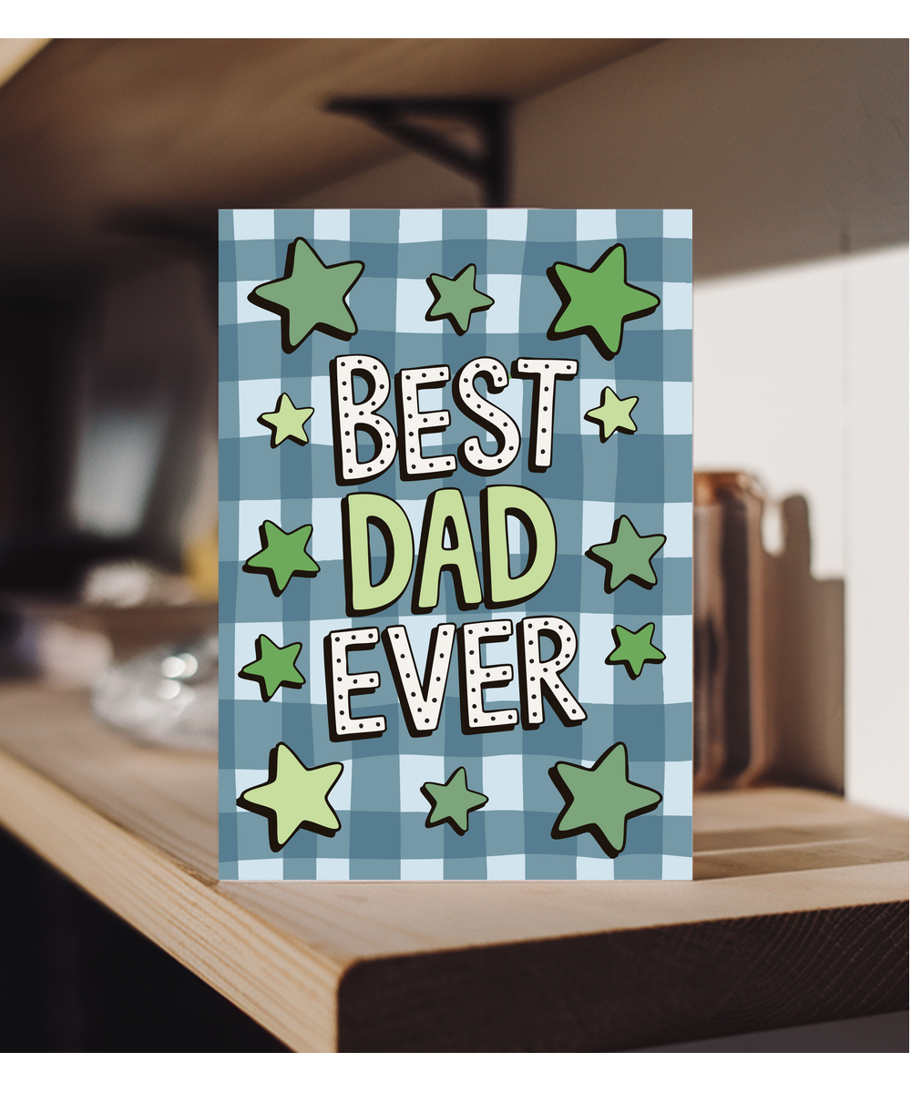 Father's day card best dad ever star checkered pattern