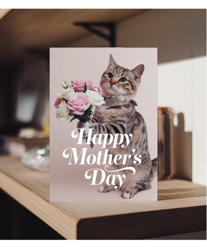 Happy Mother's Day with Cat with Flowers