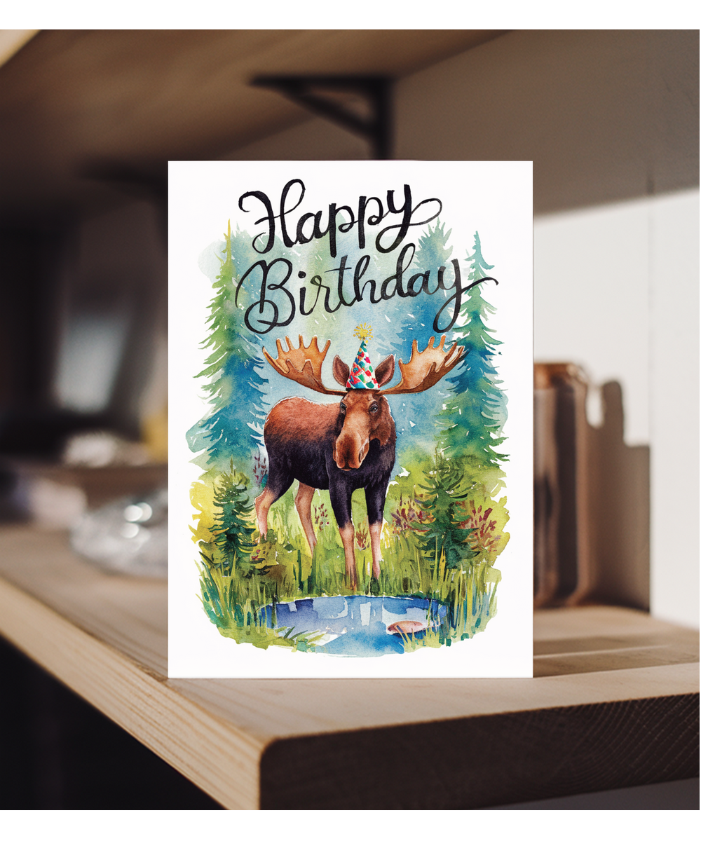 Happy Birthday cute moose watercolour