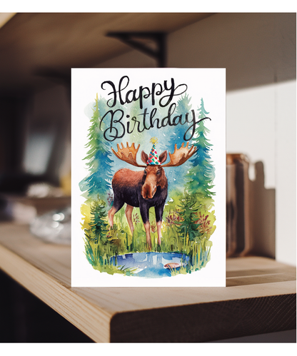 Happy Birthday cute moose watercolour