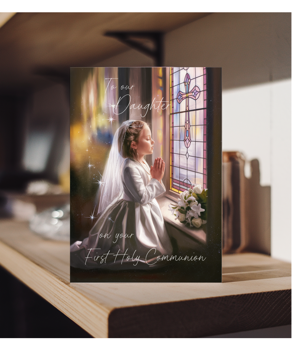 Girls First Holy Communion Card to Our Daughter Special Day