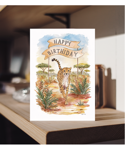 Happy Birthday cute cheetah watercolour