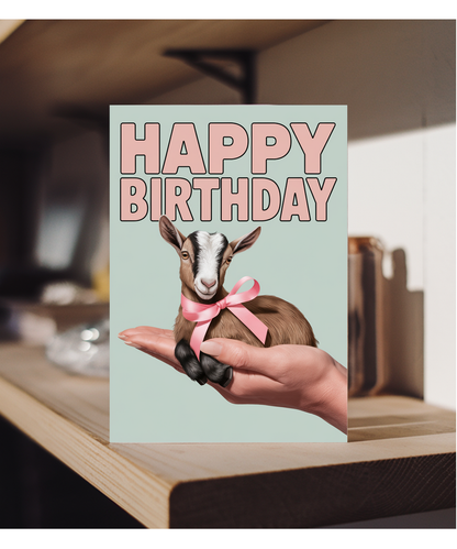 Happy Birthday Card Mini Goat cute pink