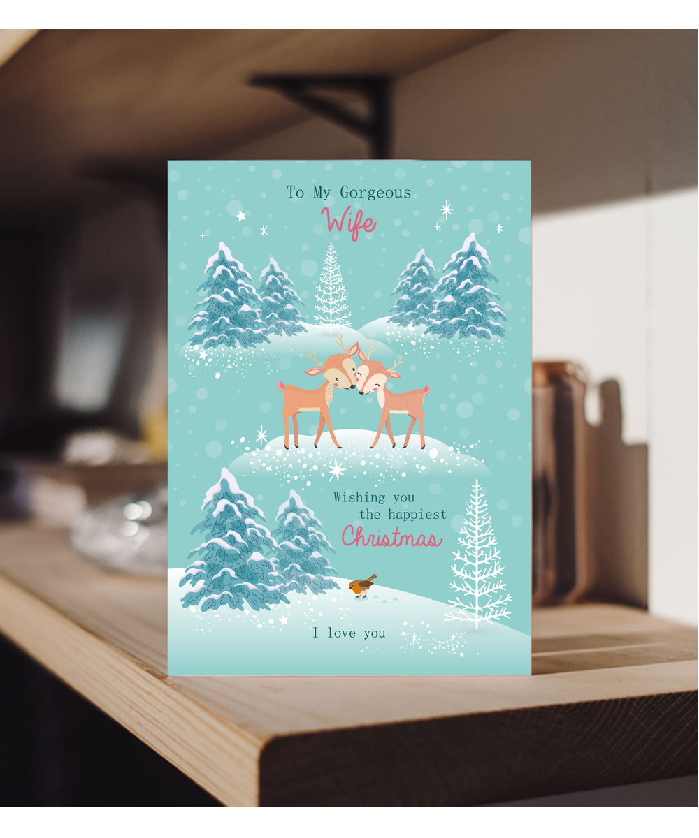 Romantic Deer Christmas Card for My Gorgeous Wife I Love You