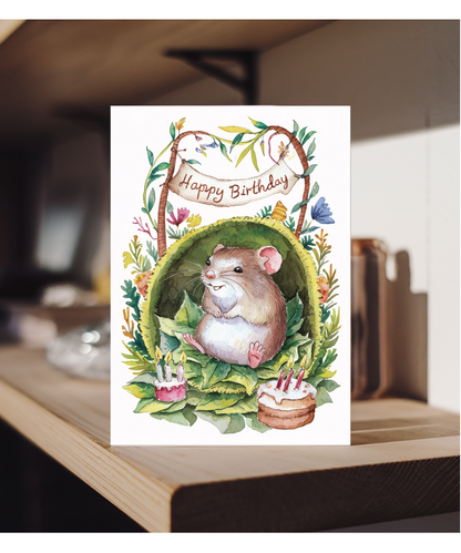 Happy Birthday cute mouse watercolour