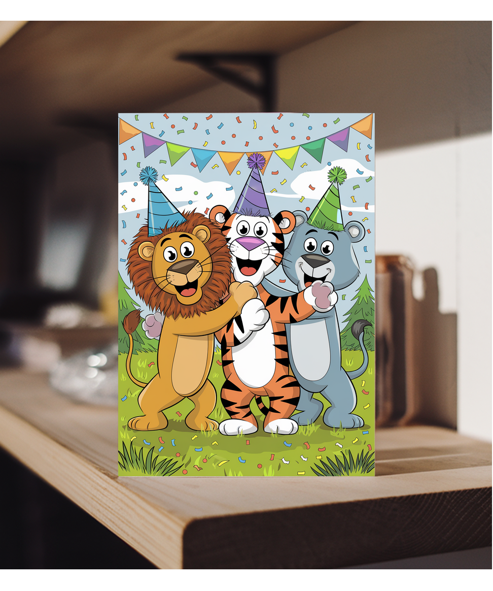 Playful Cartoon Animals with Party Hats