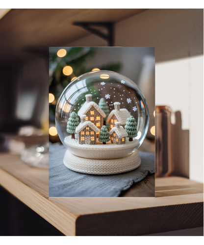 Knitted christmas town snow globe