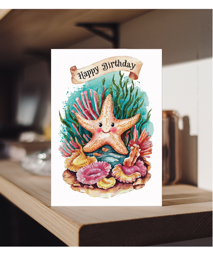 Happy Birthday cute starfish watercolour