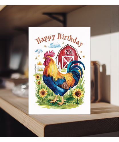 Happy Birthday cute rooster watercolour