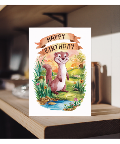 Happy Birthday cute weasel watercolour