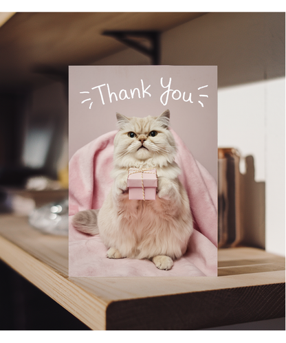 Thank You with Cat with a Gift Box