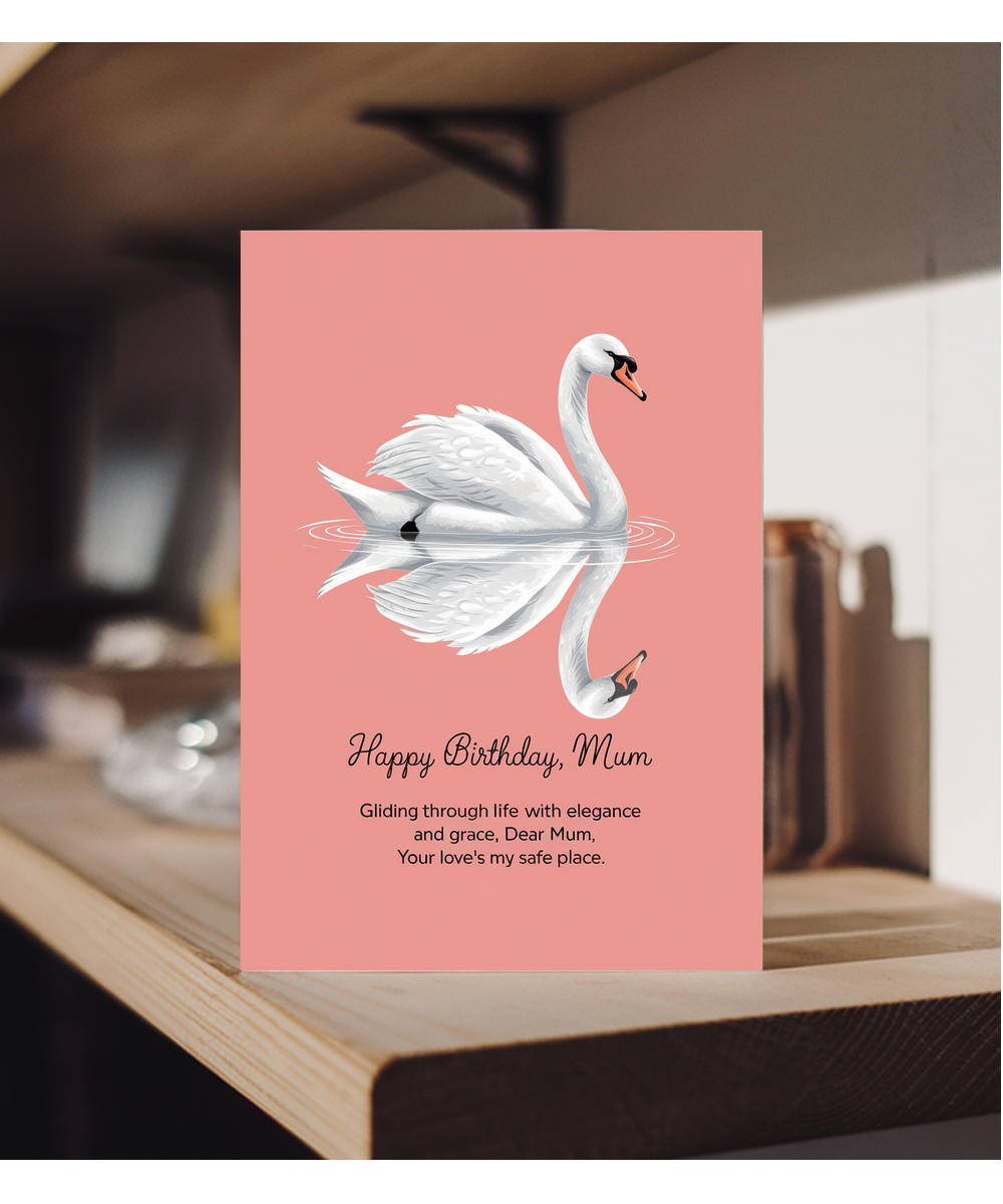 Birthday Card Mum pastel coral swan