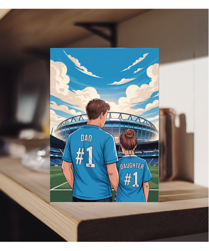 football light blue number one dad and daughter