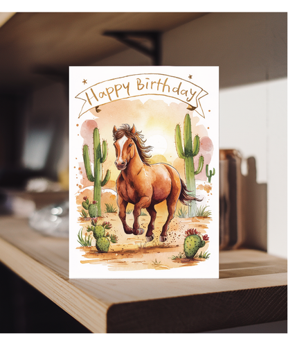 Happy Birthday cute mustang watercolour