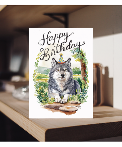 Happy Birthday cute wolf watercolour