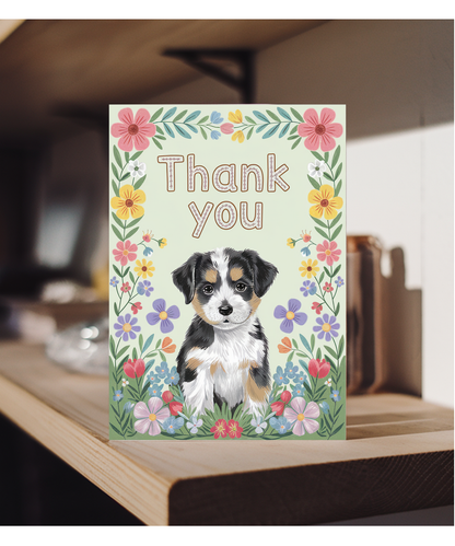 Thank You - Puppy with Flowers