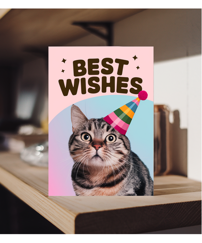 Best Wishes with Cat with a Party Hat