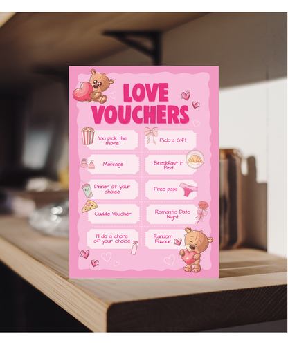 Love Voucher Card Fun Couple Things for Valentines or Anniversary Gift