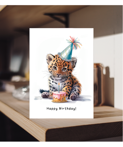 Baby Wild Cat Birthday Card Adorable Animal Watercolour Illustration