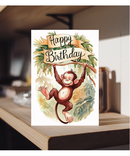 Happy Birthday cute monkey watercolour