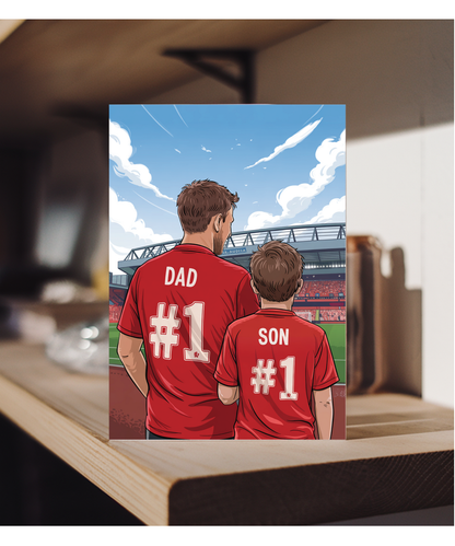 football red number one dad and son
