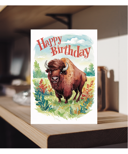 Happy Birthday cute bison watercolour