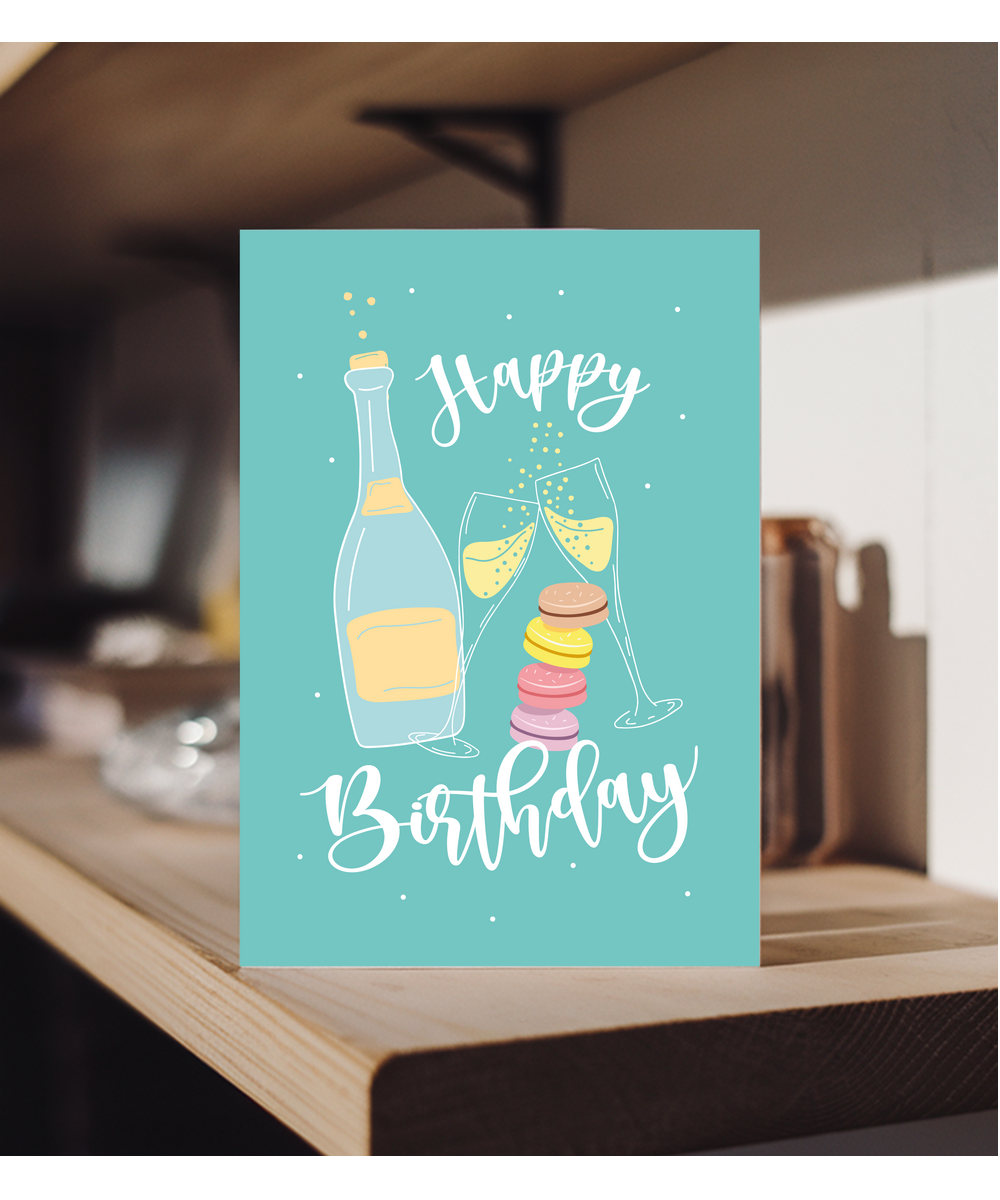 Happy Birthday with Champagne and Macarons