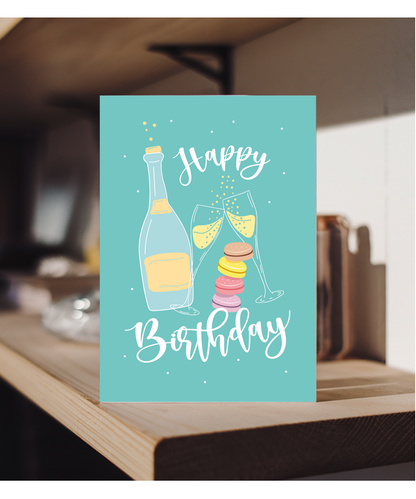 Happy Birthday with Champagne and Macarons