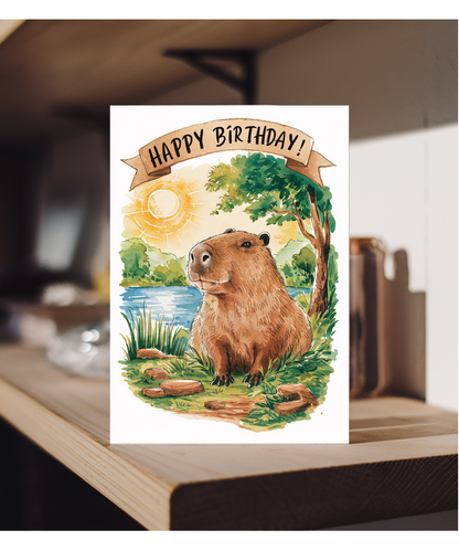 Happy Birthday cute capybara watercolour