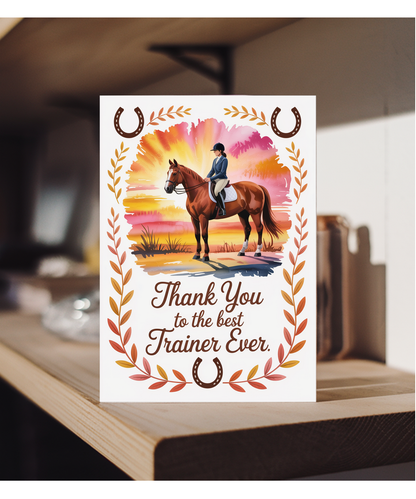 Thank You Card for Riding Instructor with Horse and Sunset
